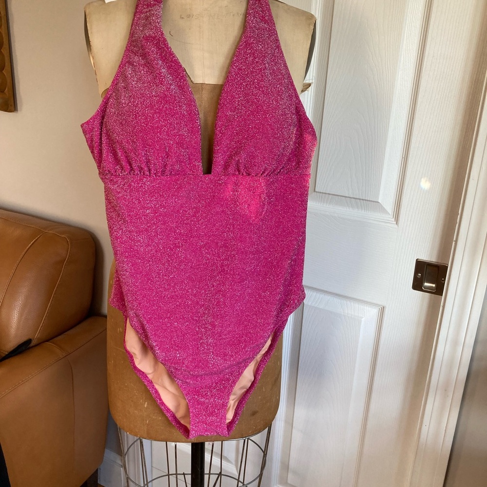 J. Crew Glitter Pink Halter One-Piece